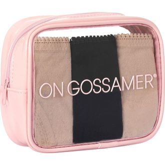 OnGossamer 3-Pack Sheer Mesh Bikinis in Champagne/Black at Nordstrom, Size Medium