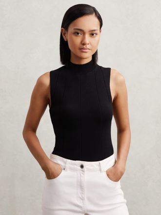 Reiss Black High Neck Sleeveless Top, XS