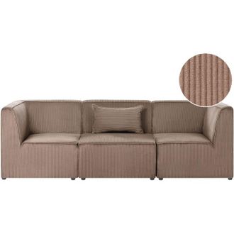 Beliani Modular 3 Seater Sofa Sand Beige Corduroy Sectional Two Piece Sofa Modern Jumbo Cord Minimalistic Style LEMVIG
