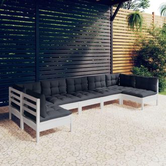 vidaXL Muebles De Jard&iacute;n 7 Pzas Y Cojines Blanco Madera Maciza De Pino Vidaxl