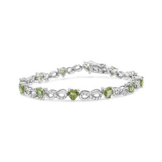 House of Brilliance Silver 1.00 Ctw Diamond and Created Green Heart Peridot Infinity Link Bracelet in White at Nordstrom