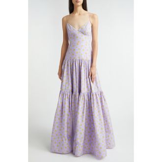Lela Rose Floral Print Cotton Tiered Gown in Lavender/sunflower at Nordstrom, Size 6