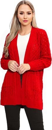 Generic Women Crochet Cable Knitted Oversized Long Sleeve Cardigan, Ladies Soft & Warm Casual Open Front 2 Pockets Baggy Long Knitwear Jumper Cape Top Sweater