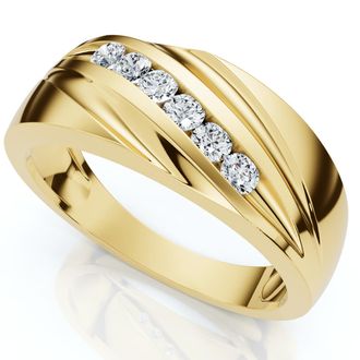 Pompeii3 Mens 1/4Ct Wave Diamond Wedding Ring Gold or Platinum Lab Grown