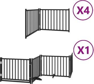 vidaXL Dog Gate with Door Foldable 12 Panels Black 960 cm Poplar Wood vidaXL