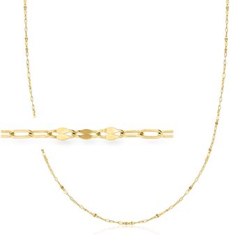 Ross-Simons Italian 10kt Yellow Gold Alternating Lumachina and Paper Clip Link Necklace