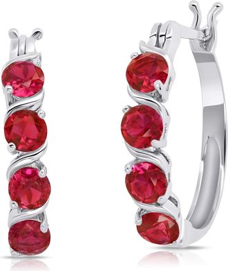 MAX + STONE 925 Sterling Silver Gemstone Round Hoop Earrings