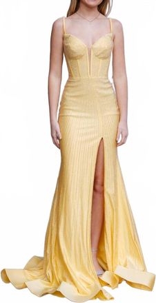 Sherri Hill Fitted Hot Fix Prom Dress With Corset Bodice In Yellow
