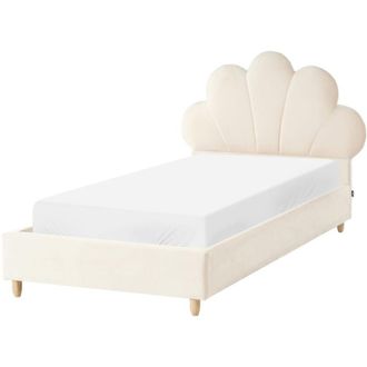 Beliani Letto moderno con rete imbottita in velluto per bambini, rete a doghe beige 90 x 200 cm Neulise