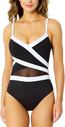 Anne Cole Cross Over Colorblock Mesh One-Piece