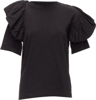 Dries Van Noten black cotton asymmetric ruffle half sleeve boxy top S