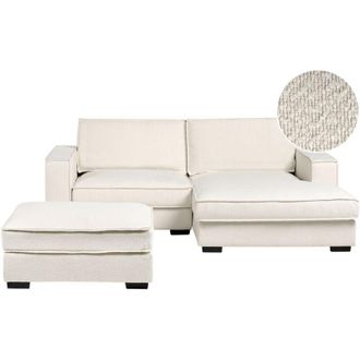 Beliani Sof&aacute; Esquinero Moderno Con Otomana De Boucl&eacute; Respaldo Tapizado Con Cojines Beige Claro Izquierdo Renders