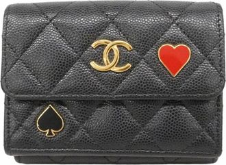 Chanel Black Grained Calfskin Wallet (Tri-Fold) (Pre-Owned)
