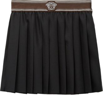 Versace Pleated Mini Skirt With Wide Waistband And Emblem