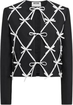 Moschino Jassen, Dames, Zwart, L, Wol, Wolmix jas met strikken
