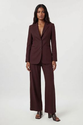 Karen Millen Womens Petite Tencel Blend Tailored Single Breasted Blazer - Chocolate Lyocell - Size 12 UK