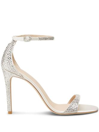 Stuart Weitzman 100mm Nudist Shine Sandals - women - Calf Leather/Calf Leather/Swarovski Crystal/Satin - 40,5 - Silver