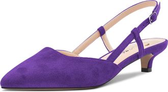 Castamere Women Kitten Low Heel Pointed Toe Pumps Court Shoe Slingback Classic Dress Office Sandals Slip-on 3.5 CM Heels Purple Suede 6 UK