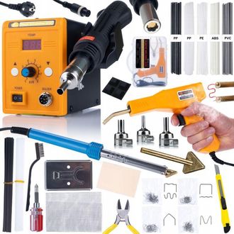 OEM Set De Soldador De Aire Caliente Rosfix 858d + Soldador Blue Lark 80w Bl80w Con Juego De Accesorios + Prowelder Kit Mini + Grapadora De Pl&aacute;stico + 200