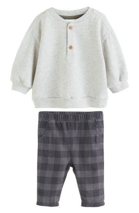 Next Henley Sweatshirt & Check Pants Set in Grey at Nordstrom, Size 3-6M