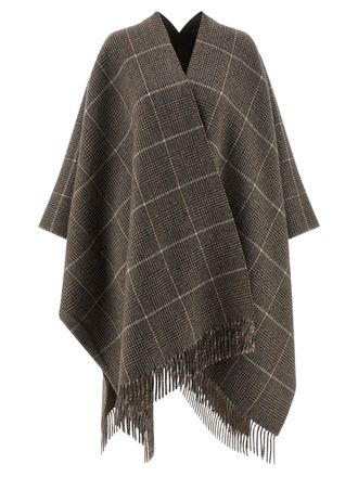 Brunello Cucinelli Cashmere Reversible Poncho Capes Brown