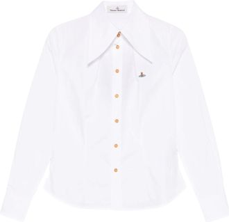 Vivienne Westwood Crisp Tailored White Shirt with Pointed Collar and Embroidered Logo
