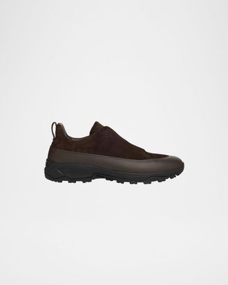 Ermenegildo Zegna Men & apos;s Triple Stitch Monte Suede and Leather Slip-On Sneakers