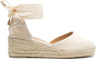 Castaner Carina Espadrille Sleehak Sandalen - Dames - Sleehakken - Wit - 38 EU - Katoen - Schoenen