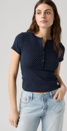 Levi's Dry Goods Pointelle Short Sleeve Henley - Women - XS - Blue / Sonja Dot Navy Blazer