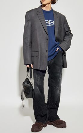 Balenciaga Wool Blazer With Pinstripe Pattern, Mens, Grey