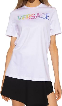 Versace Logo Embroidered T-Shirt In White