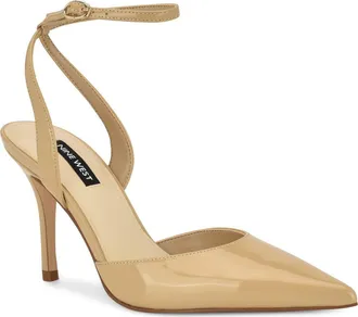 Nine West Grana Ankle Strap Pointed Toe Pump in Light Natural at Nordstrom, Size 6.5