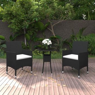 vidaXL Juego De Comedor De Jard&iacute;n 3 Piezas Rat&aacute;n Sint&eacute;tico Negro Vidaxl
