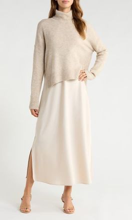 Vince Camuto Slipdress with Turtleneck Sweater in Oatmeal at Nordstrom, Size X-Large