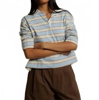 perfectwhitetee Daria 3/4 Sleeve Rugby Shirt In Powder Blue Stripe