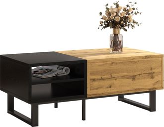 STILVORA Mesa De Centro Con 1 Caj&oacute;n Y 3 Compartimentos Abiertos, Patas De Metal, Estilo Industrial, En Tablero De Part&iacute;culas, Natural, 100&times;50&times;40 Cm