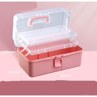 OEM Caja De Almacenamiento De 3 Capas (rosa) De 33 Cm, Caja De Herramientas De Pl&aacute;stico Multifuncional Con Asa Para Costura, Maquillaje Y Medicamentos -cr