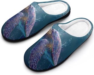 Generic Sea Turtle Shimmering Waters Slippers Men Winter Warm Cotton Anti-Slip Indoor Slip-Ons House Shoes