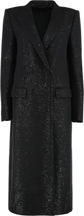Tom Ford Sequined wollenmix cr&ecirc;pe double-breasted jas - Dames - Mantel - Zwart - S - Wol - Jassen
