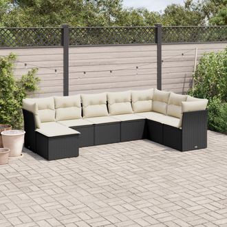 vidaXL Set De Sof&aacute;s De Jard&iacute;n 8 Piezas Y Cojines Rat&aacute;n Sint&eacute;tico Negro Vidaxl