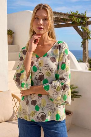 Roman Abstract Spot Flare Sleeve Top