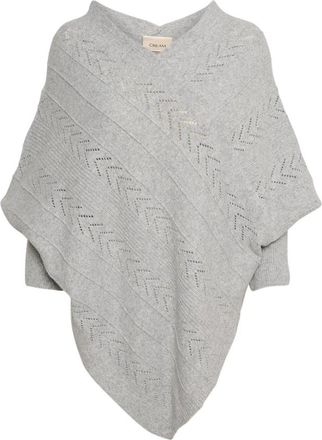 Cream Lichtgrijze Gebreide Poncho met V-Hals - Dames - Ponchos - Grijs - ONE Size - Polyester - Jassen