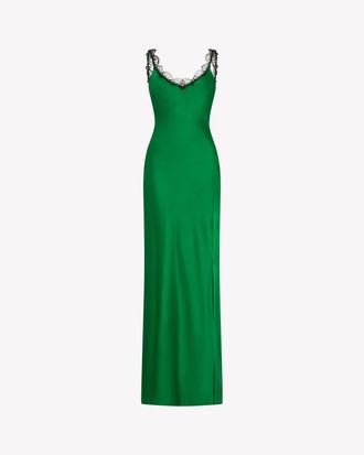 Serena Bute Silk Slip Dress with Lace Trim - Emerald Silk