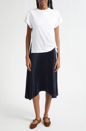 3.1 Phillip Lim Mixed Media T-Shirt & Pleated Skirt Dress in White-Midnight at Nordstrom, Size X-Small