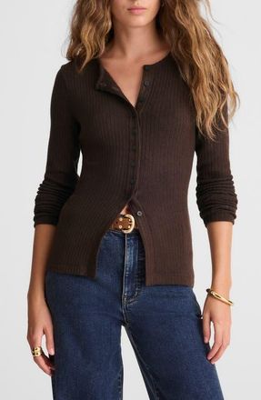 Madewell Textural Cutaway Crewneck Cardigan in Molasses at Nordstrom, Size Xx-Small