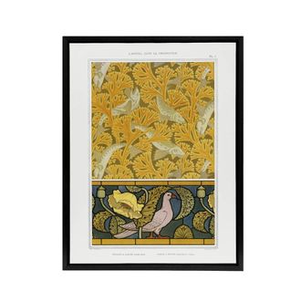 Artery8 Poppy Pigeon Coral Fish Patterns Framed Canvas Wall Art Print Verneuil in Orange | Size: W24 x H32