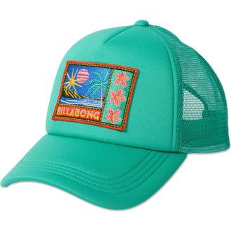 Billabong Embroidered Trucker Hat in Green Tropics at Nordstrom