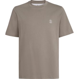Brunello Cucinelli Jersey T-shirt with logo in Khaki at Nordstrom, Size Xxx-Large Eu