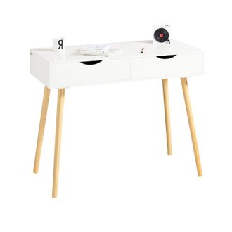 SoBuy Sobuy - Mesa De Ordenador Con 2 Cajones,mesa De Escritorio,blanco,90 X 77 Cm Fwt40-wn Es