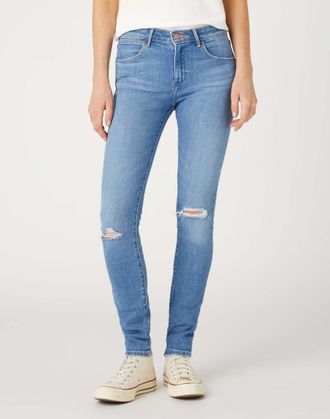 Wrangler Skinny-fit-Jeans WRANGLER WRANGLER Jeans Skinny, Damen, Gr. 25, L&auml;nge 30, blau, Obermaterial: 67% Baumwolle CO. 30% Baumwolle CO recyc.. 2% Elastomult
